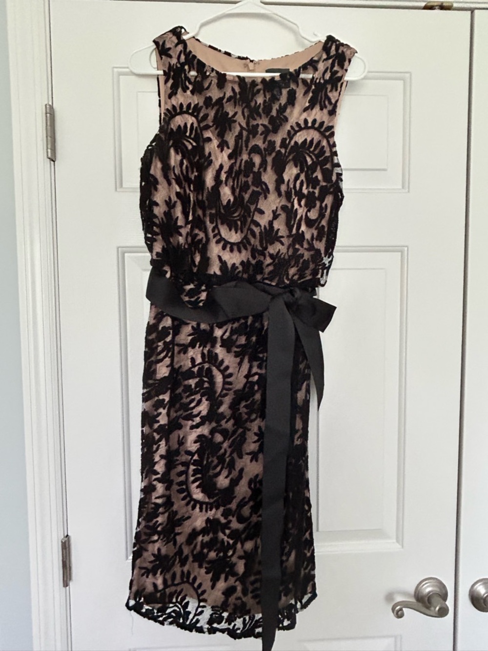 Adriana Pappell: Black Floral Lace Overlay Dress with Black Sash